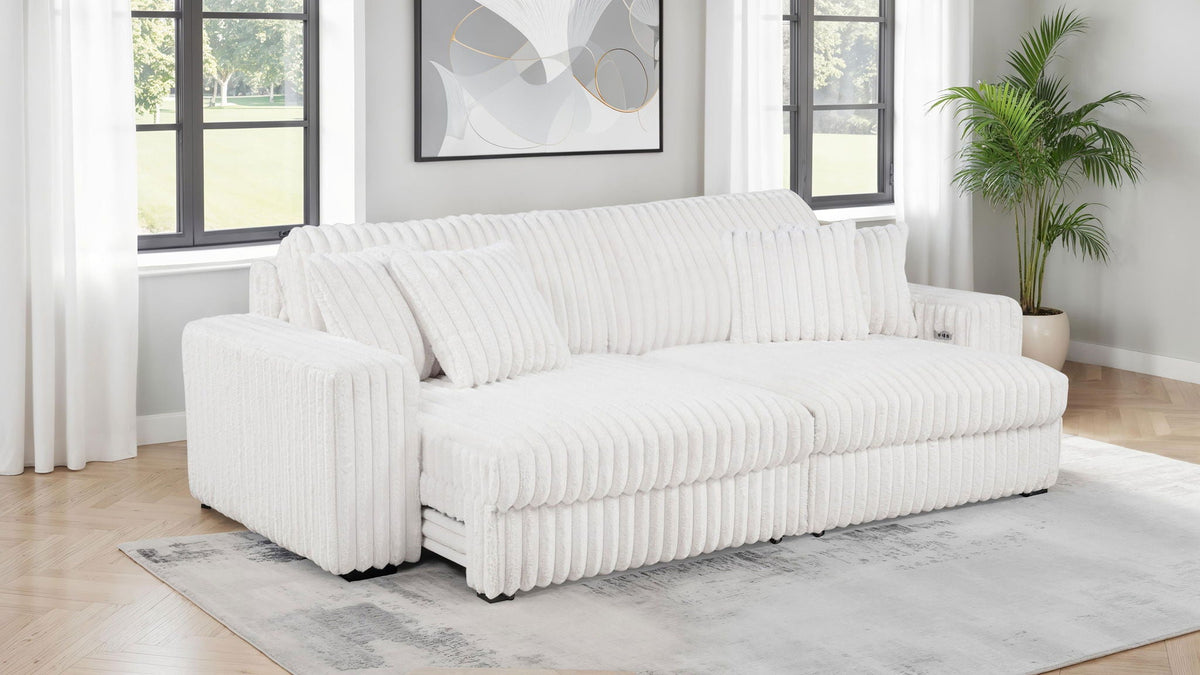 Jacana Corduroy Upholstered Dual Power Chaise Sofa Ivory