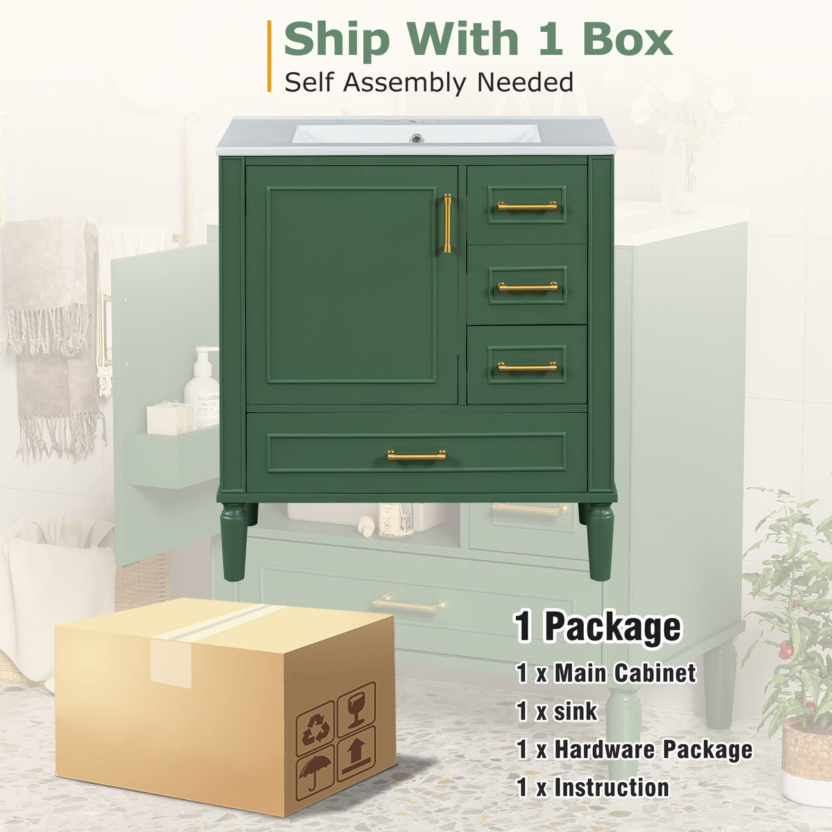 Traditional Bathroom Vanity Set with Soft Close Doors - Multiple Colors