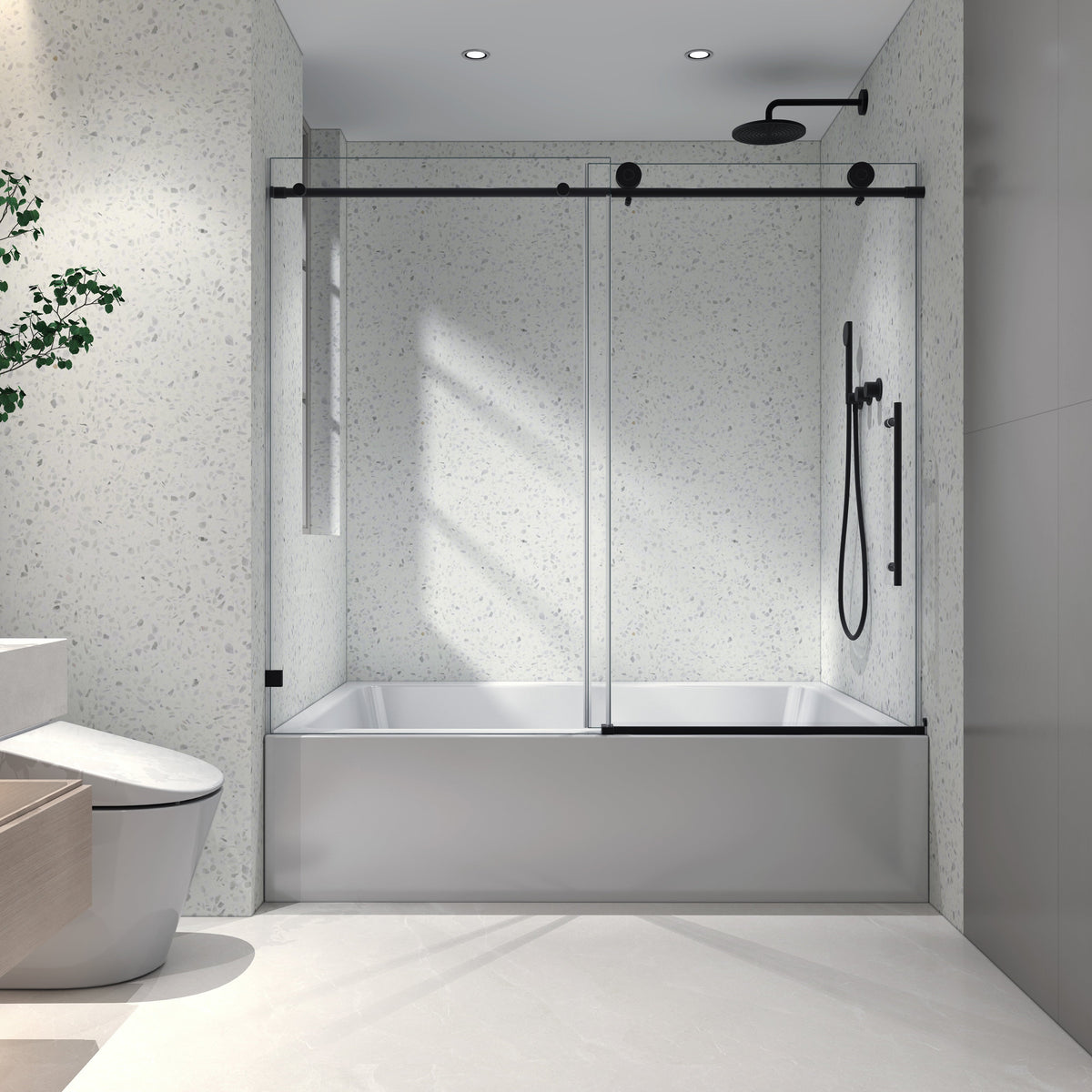 6063 Matte Tempered Glass Shower Door with Soft-Closing - Matte Black