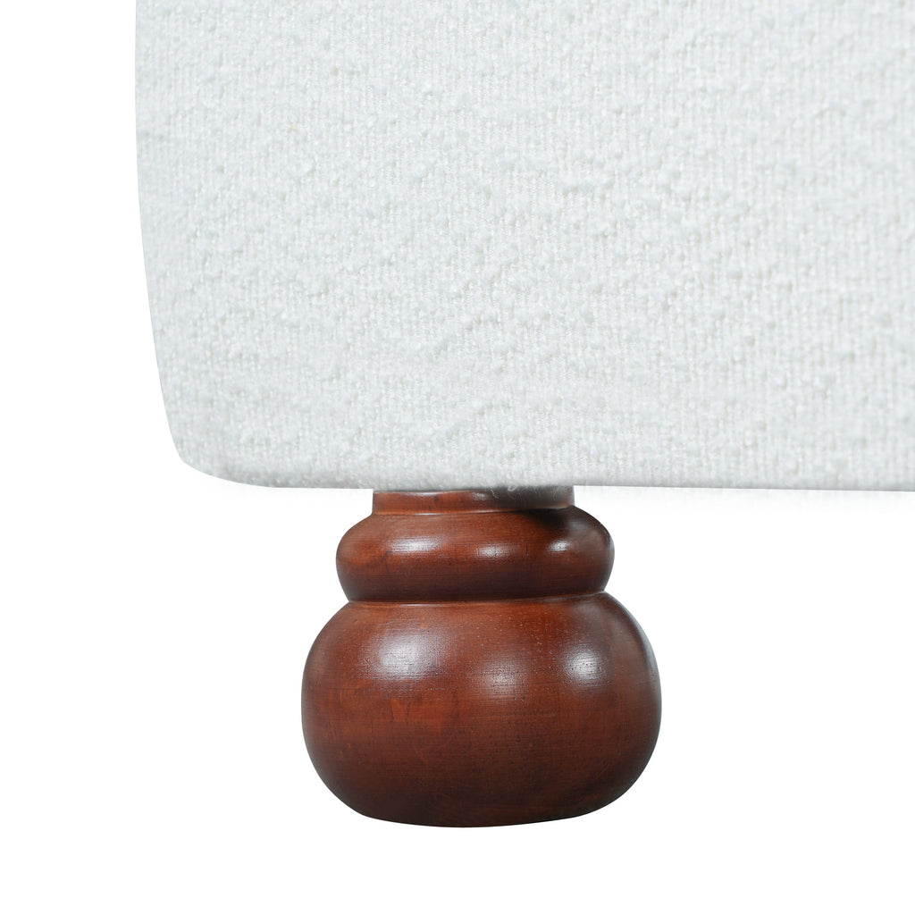 Cream Boucle Upholstered King Bed with Rubberwood Feet