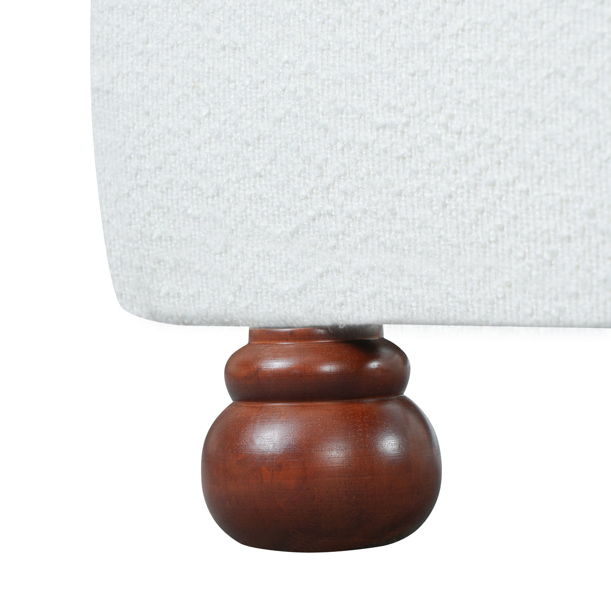 Cream Boucle Upholstered King Bed with Rubberwood Feet