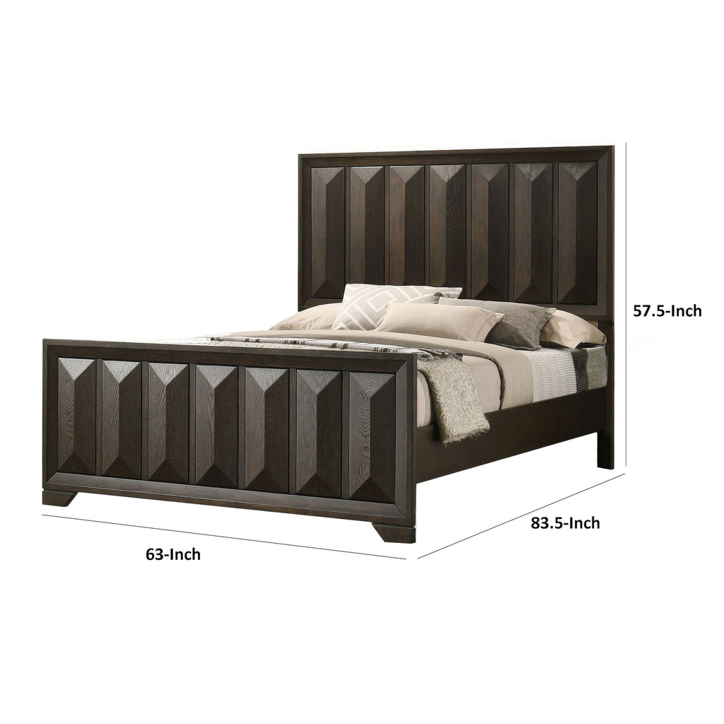 Modern Bed Panel Headboard with Vertical Faceted Design - Dark Brown