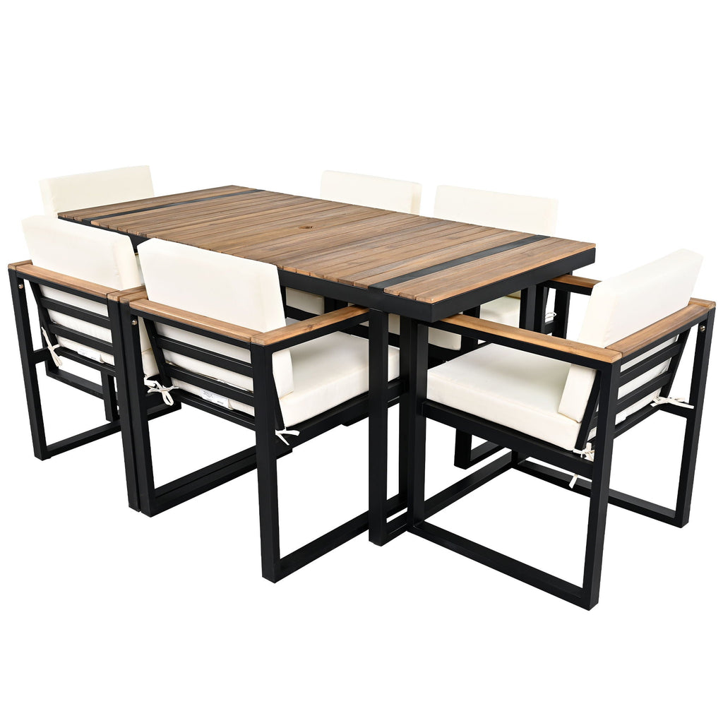 7 Piece Outdoor Dining Set with Removable Cushions - Gray or Beige