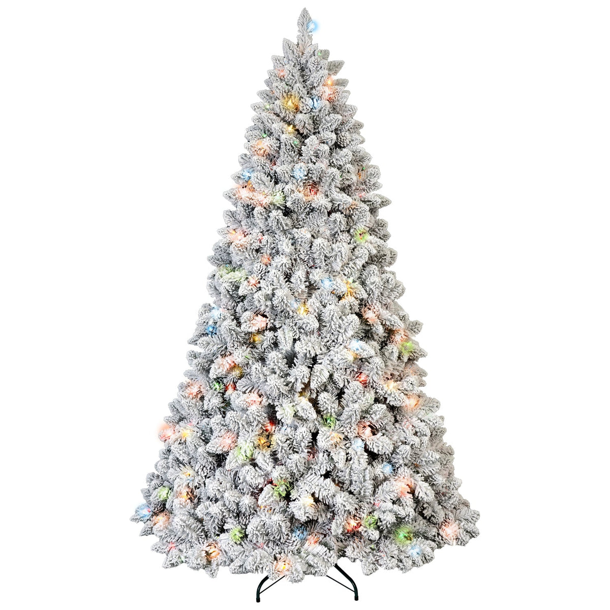 6FT Flocked Christmas Tree with 350 Colorful UL Lights - Green