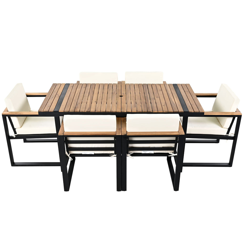 7 Piece Outdoor Dining Set with Removable Cushions - Gray or Beige