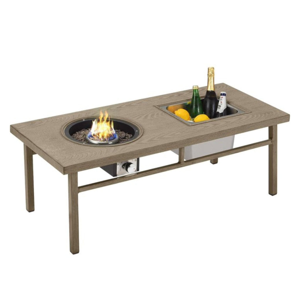 3 In 1 Outdoor Propane Fire Pit Table with Ice Bucket - Beige