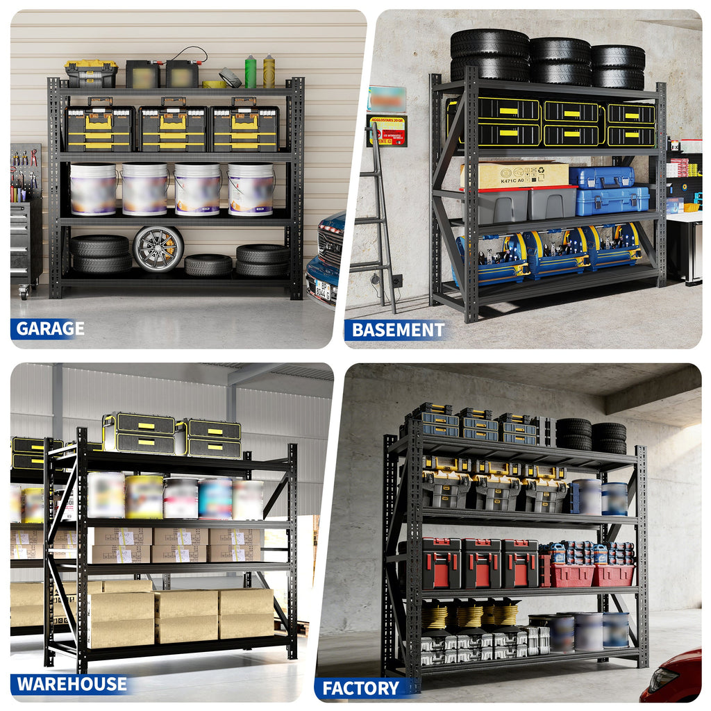 Heavy Duty Metal Adjustable Garage Shelves with 4000LBS Capacity - Black
