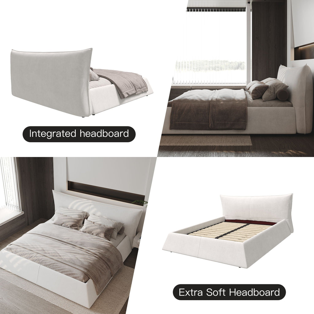 Upholstered Platform Bed with Special Shaped Headboard - Black or Beige