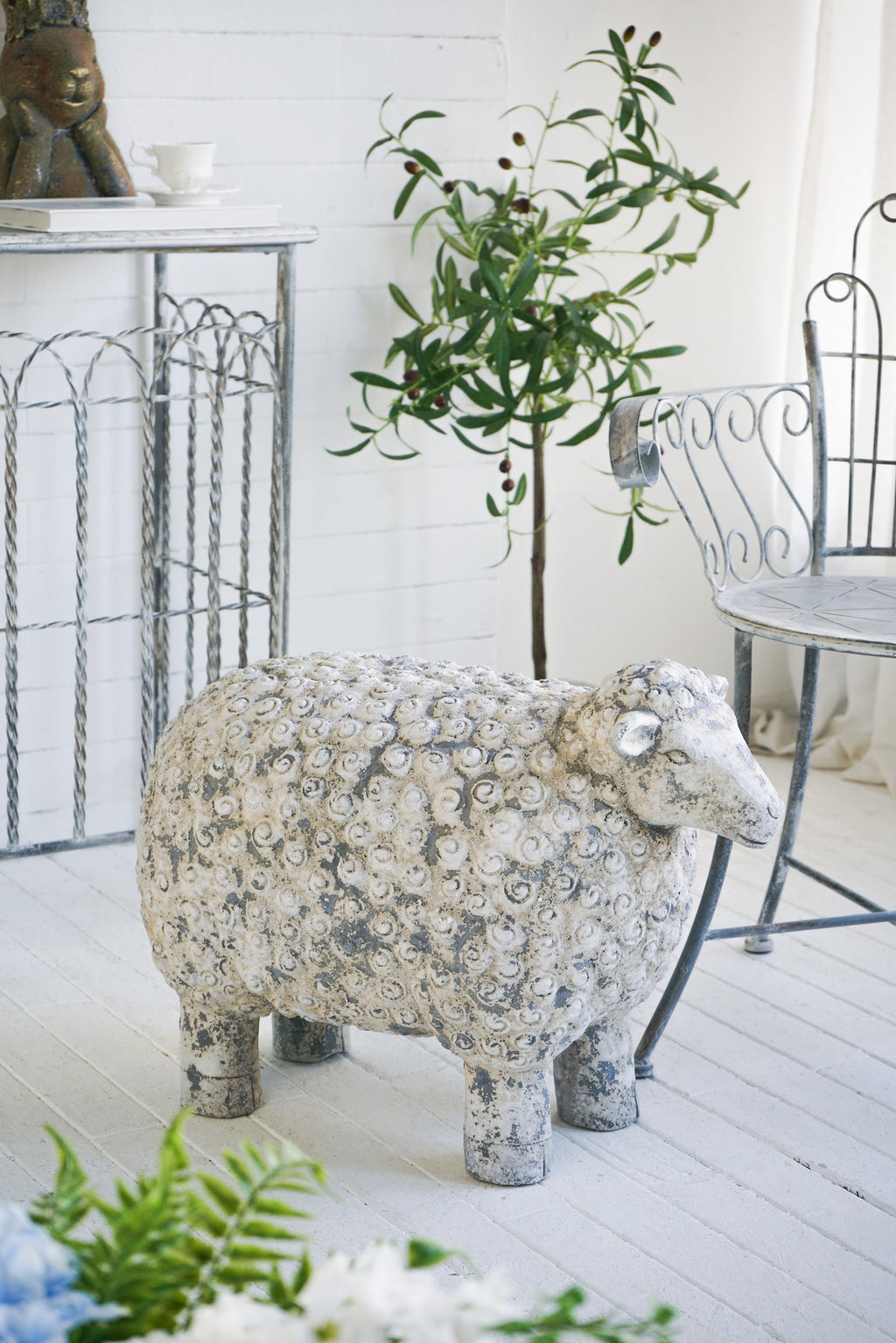Magnesium Sheep Figurine with Weathered Finish - White & Gray