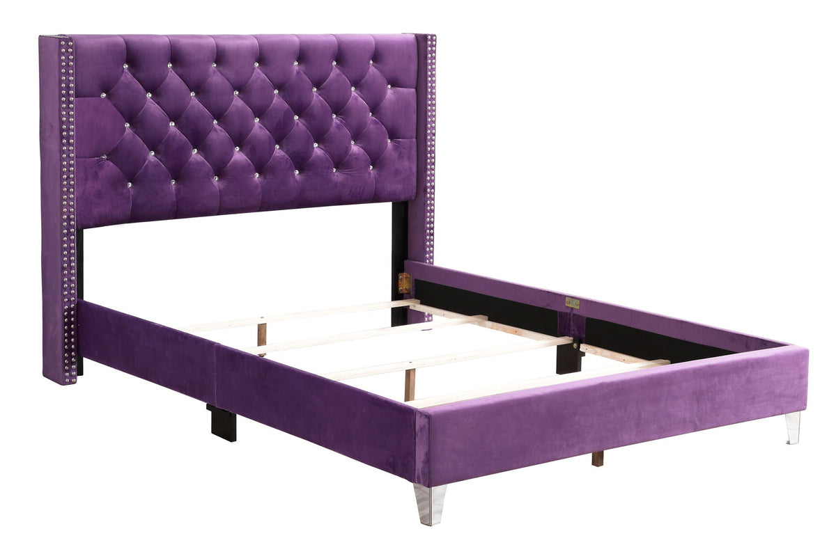 Upholstered Nailhead Trim Chic Bed with Tufted Headboard - Multiple Colors