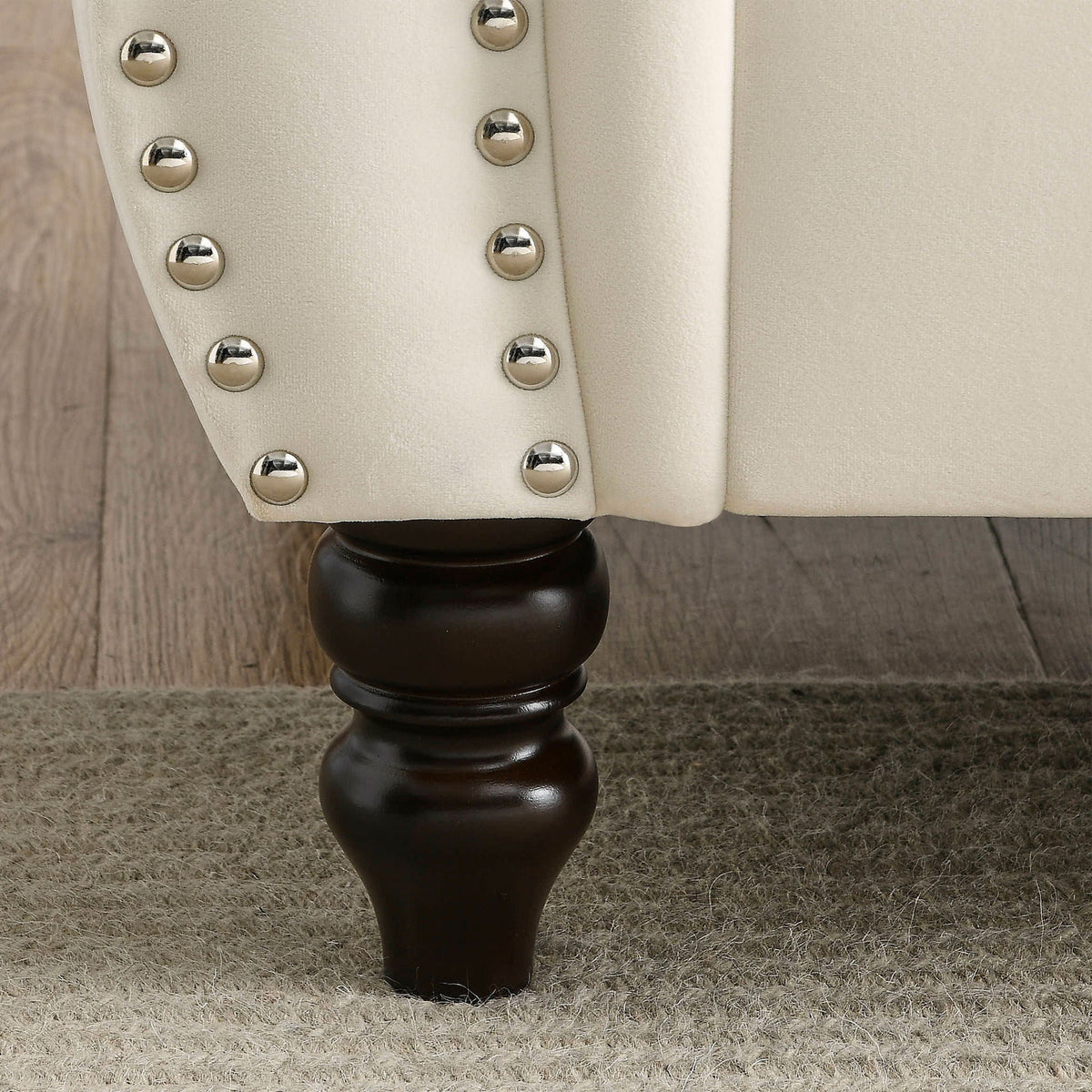 Chesterfield Sofa with Rolled Arms and Nailhead Trim – Solid Wood Frame