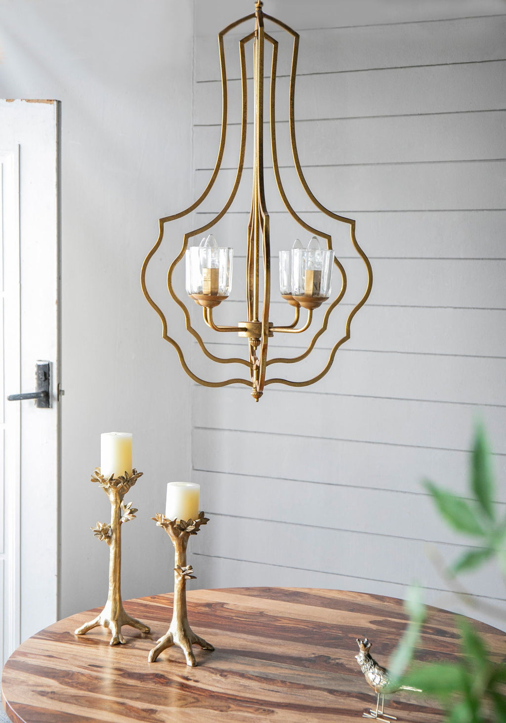4 Light Metal Chandelier, Hanging Light Fixture - Gold
