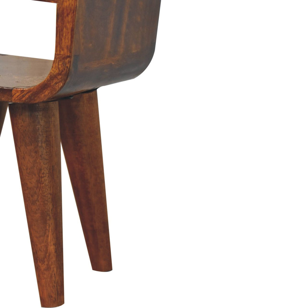 Solid Wood Extra Mini Nightstand with Curved Lower Shelf - Chestnut