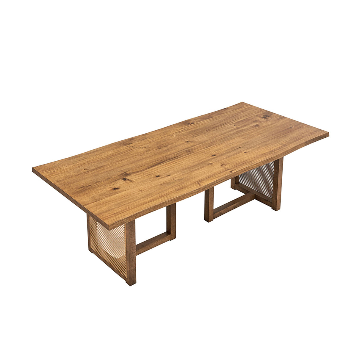 Oversize Rectangular Waves Dining Table with Rattan Weave - Natural Finish