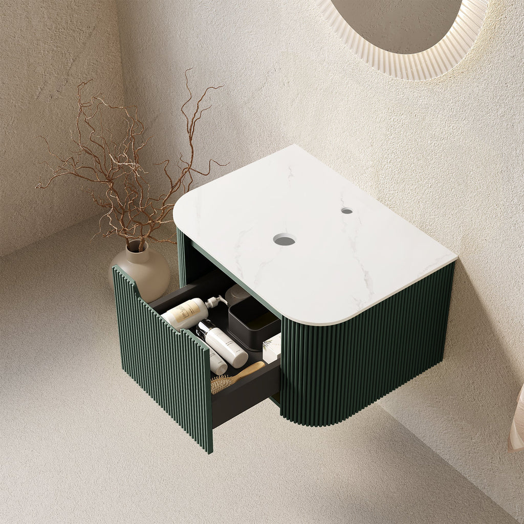 DINA 24'' Wall Mounted Plywood Bathroom Cabinet with Carrara Finish - Dark Green or Black