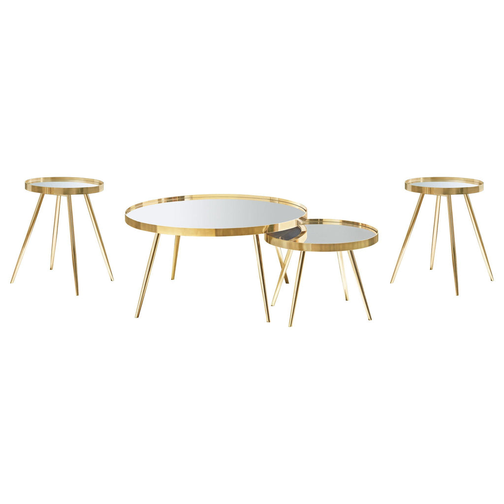 Kaelyn 4-piece Round Coffee and End Table Set Gold