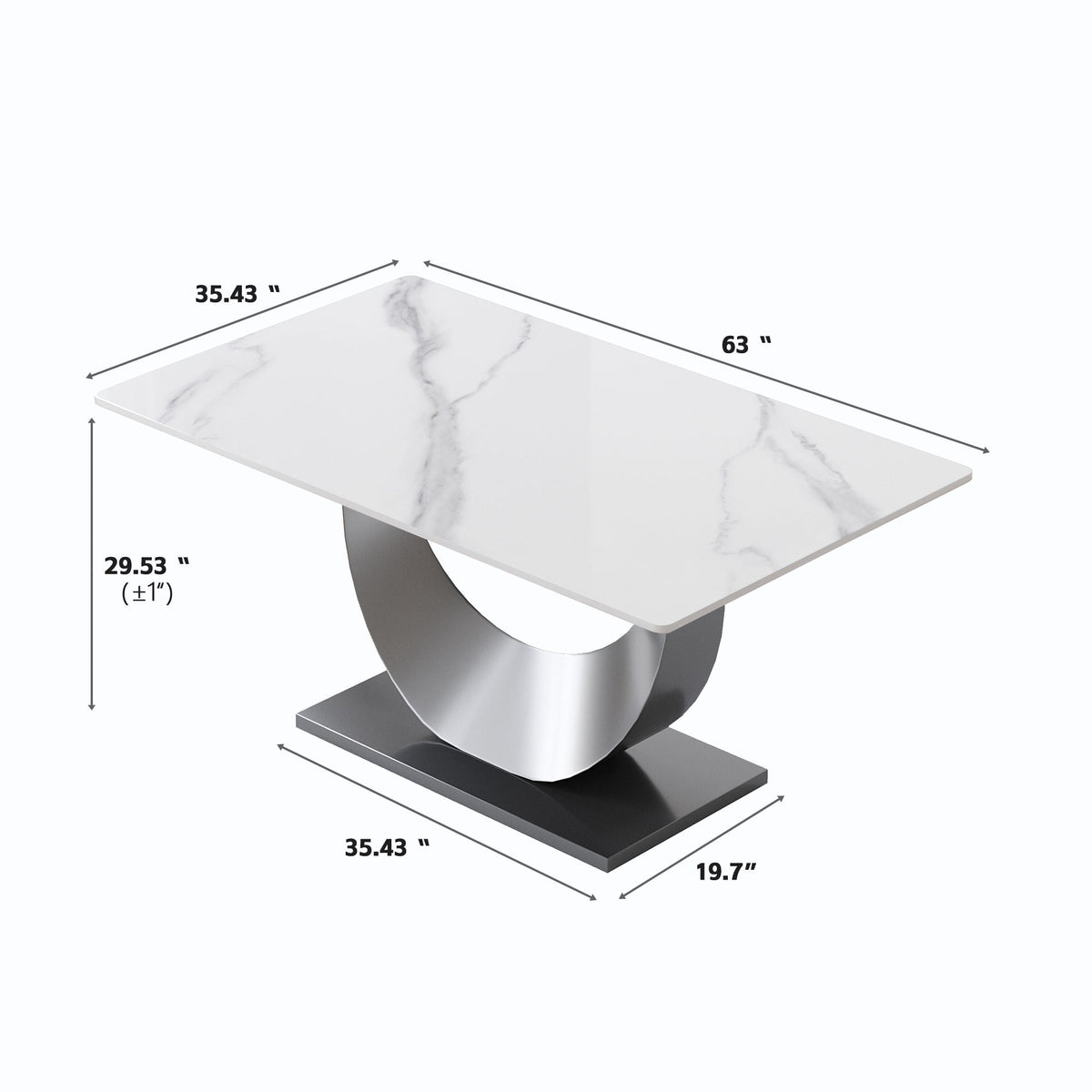 Modern Artificial Stone Dining Table with Crescent-Shaped Metal Legs - White