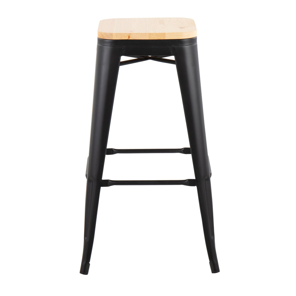 Contemporary Barstool Set of 2 with Stackable Design - Black or White