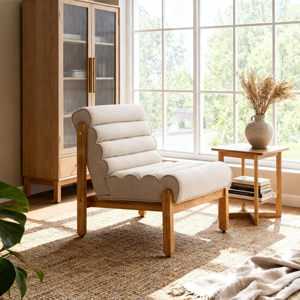 Fluffy Accent Chair Dark with Solid Wood Frame and Shearling Fabric - Dark Beige