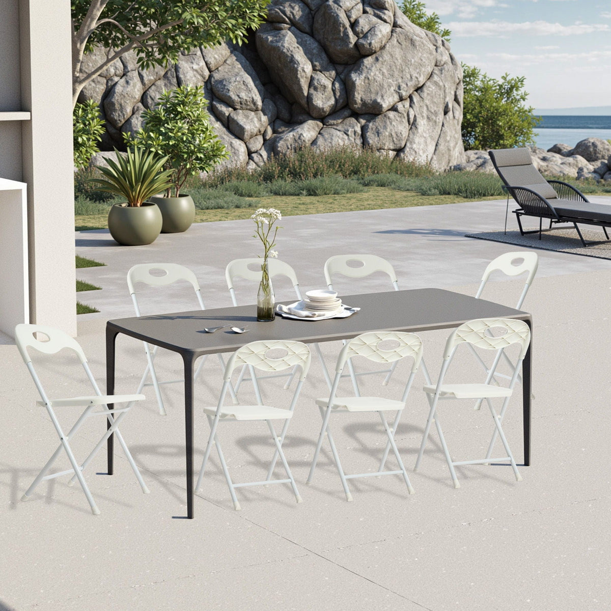 White Folding Chair Set with Waterproof Finish and Stackable Design - Set of 4