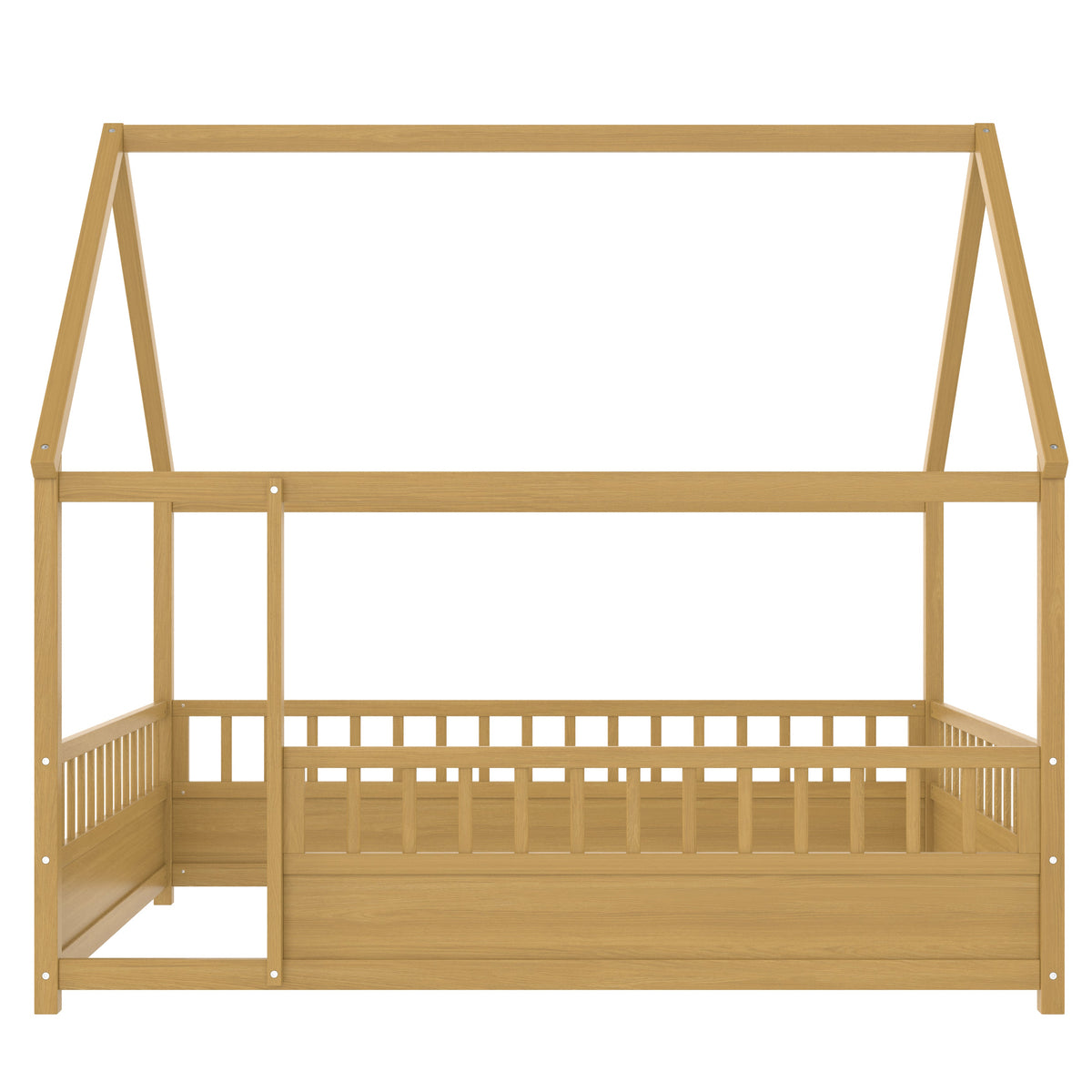 Full Size Wooden Bed with House Roof Frame - Natural