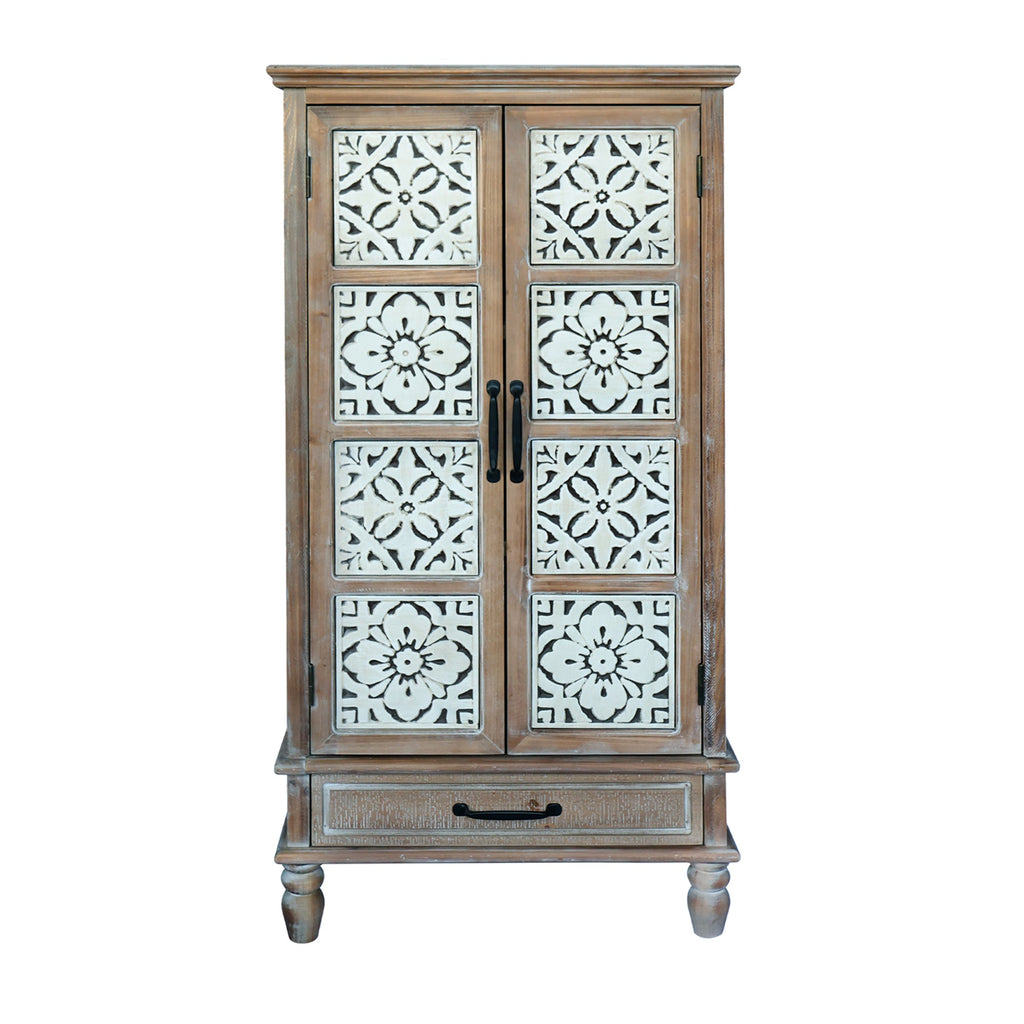 Tall Tower Storage Cabinet with Enclosed Compartments - Rustic Wood