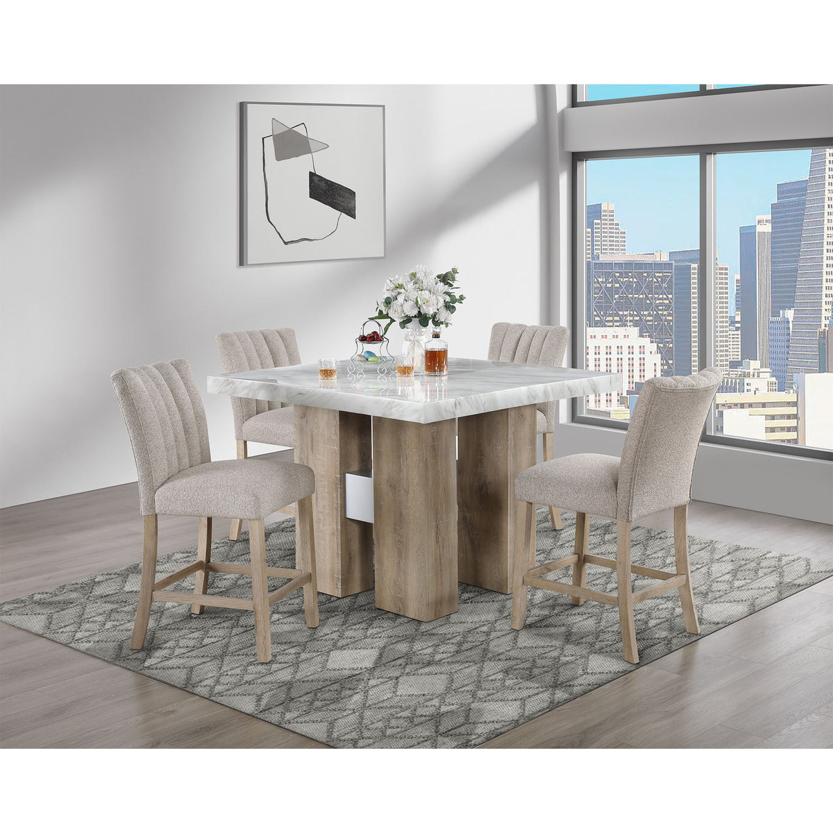 Mikha Bar Table with Extra Thick Top - Black, White, or Light Brown