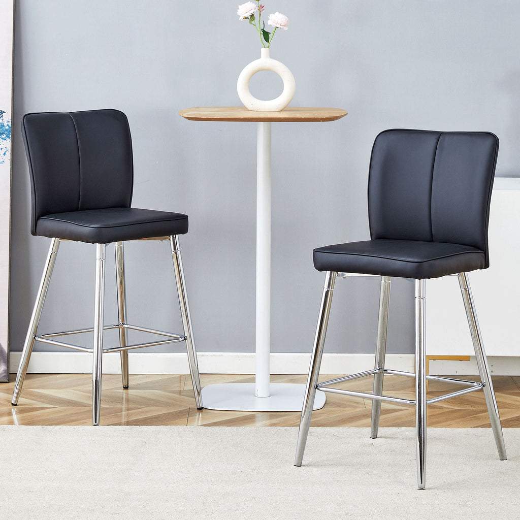Modern Bar Chair Set with Streamlined Backrest and Metal Legs - Black/Silver