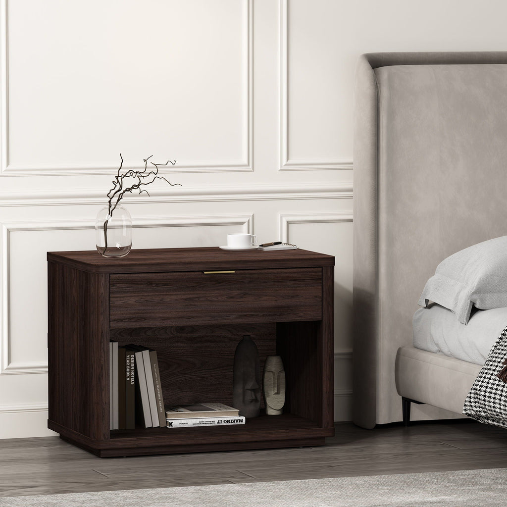 Evelyn Nightstand with 1 Drawer and Open Shelf - Dark Gray, Dark Brown, Light Brown