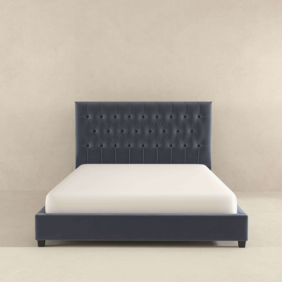 Dark Gray Mid-Century Modern Upholstered Platform Bed with Foam Headboard