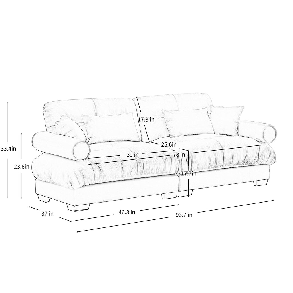 Modern Sofa with Bolstered Armrests and Pillows - Beige or Dark Green