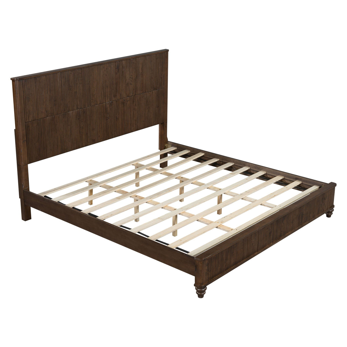 Platform Bed Frame with Tall Headboard - Solid Wood, Queen & King Sizes