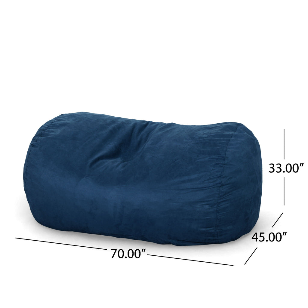 6.5 Foot Cylindrical Bean Bag with Removable Suede Cover - Midnight Blue
