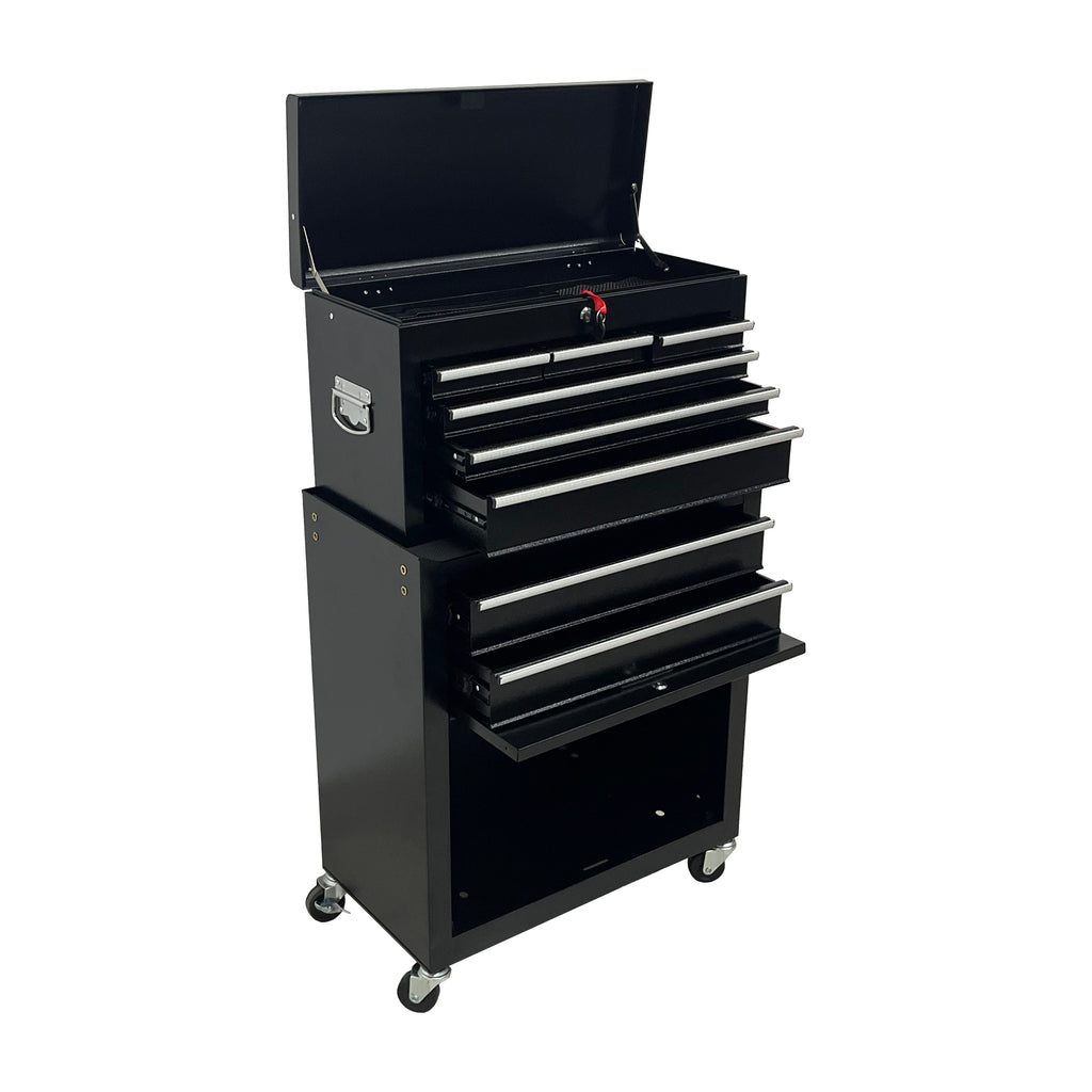 8-Drawer High-Capacity Rolling Tool Chest with Lockable Wheels - Black