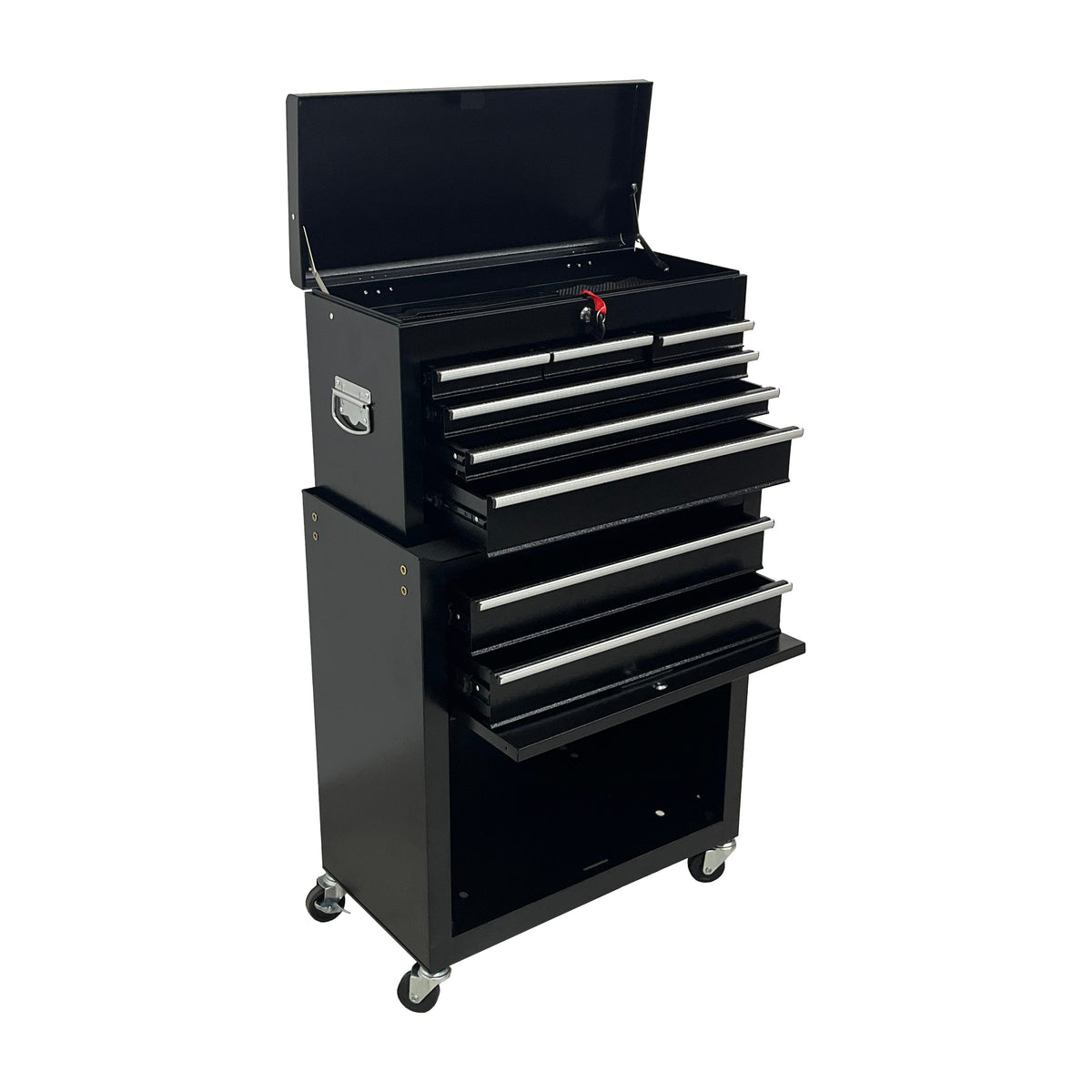 8-Drawer High-Capacity Rolling Tool Chest with Lockable Wheels - Black