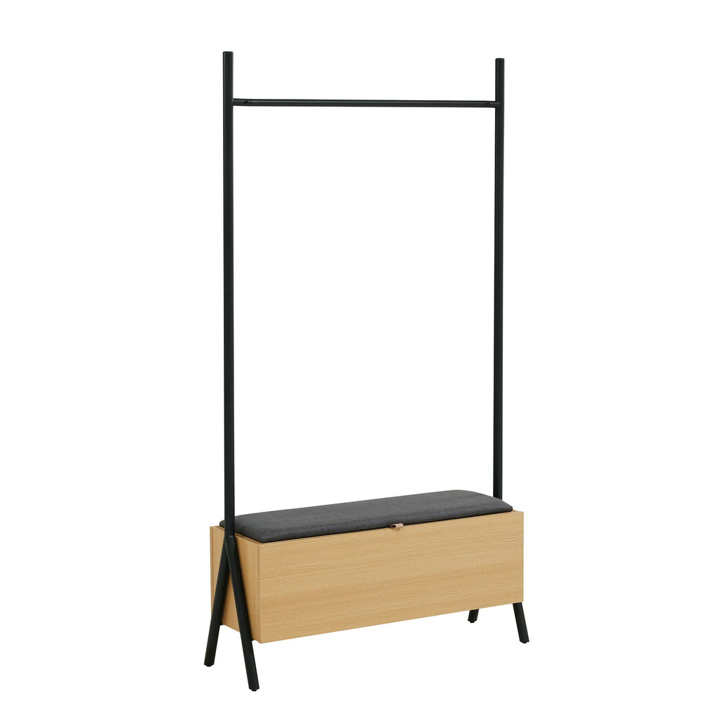Open Hanging Closet with Upholstered Bench Storage - Light Oak