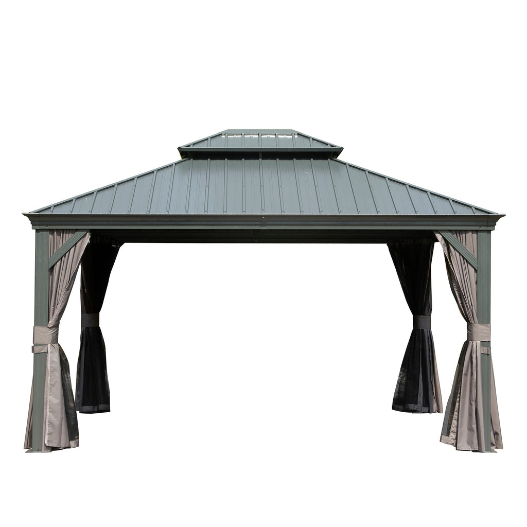 10' x 12' Hardtop Gazebo with Double Roof Canopy and Aluminum Frame - Grey