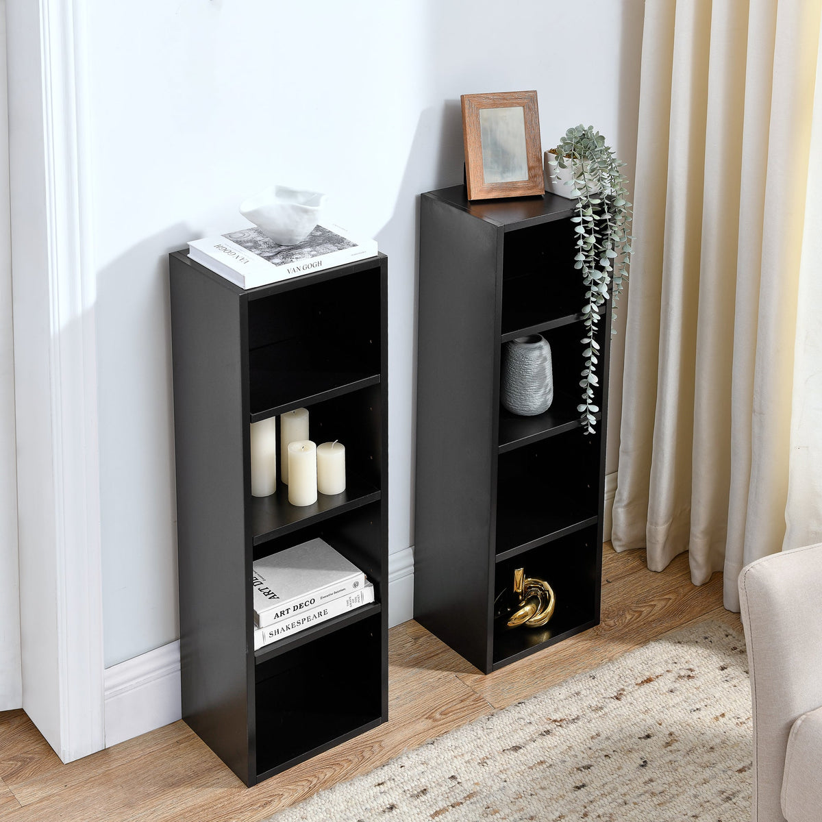 8-Tier Media Tower Rack with Adjustable Shelves - Black or Walnut