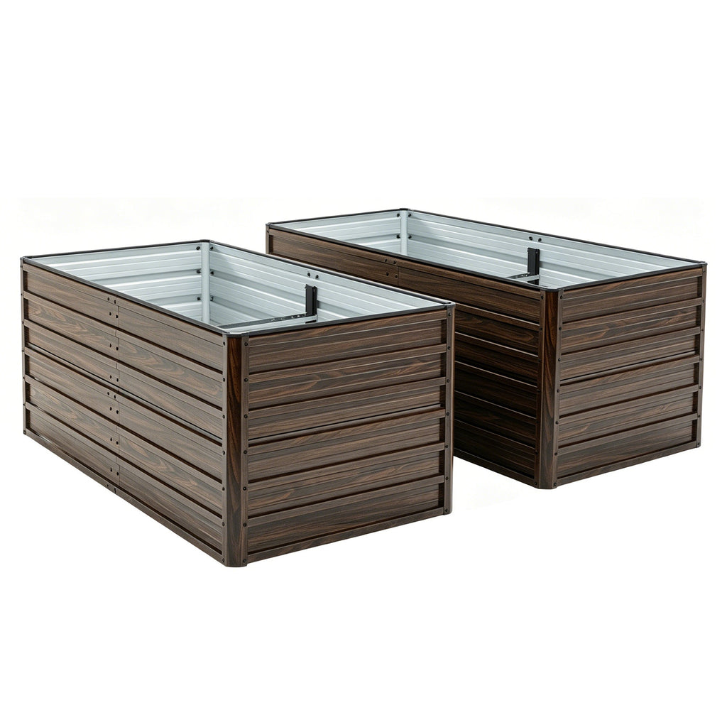 Metal Raised Garden Bed Kit 2-Pack with Open Drainage - Walnut