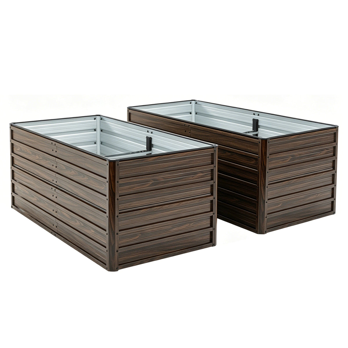 Metal Raised Garden Bed Kit 2-Pack with Open Drainage - Walnut