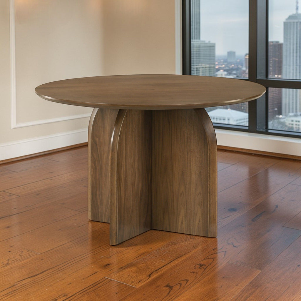 Delmon Round Dining Table with Fixed Top - Dark Walnut
