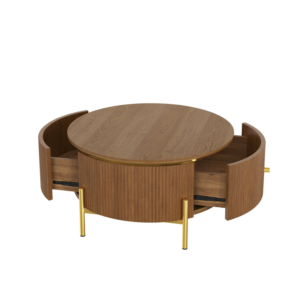 Modern Round Coffee Table with 2 Large Drawers Storage - MDF