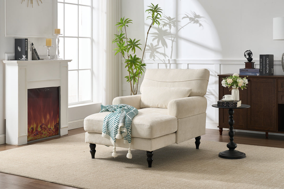 Modern Chaise Lounge with Upholstered Recliner - White