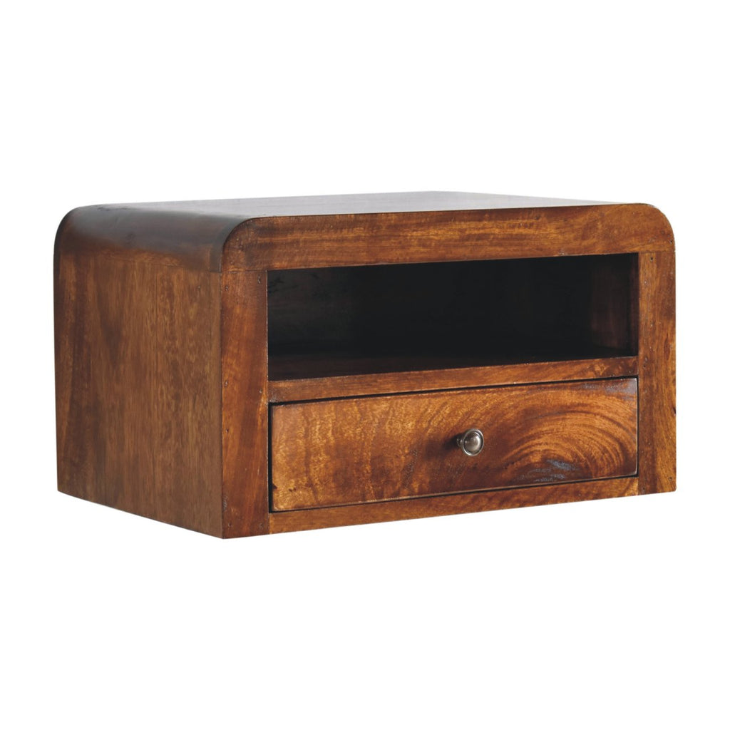 Chunky Chestnut Floating Bedside Nightstand with Drawer and Shelf - Chestnut