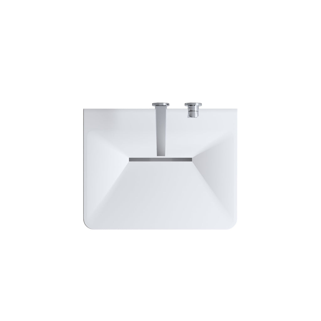 Modern Wall-Mounted Solid Surface Pedestal Sink with Hidden Linear Drain