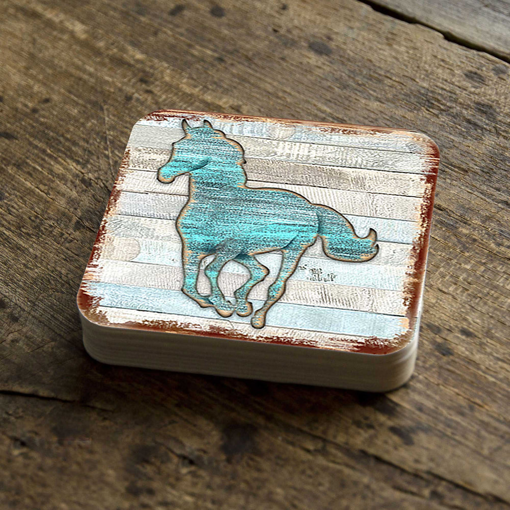Horse Wooden Cork Coasters Gift Set of 4 by Nature Wonders - 8198157-9C