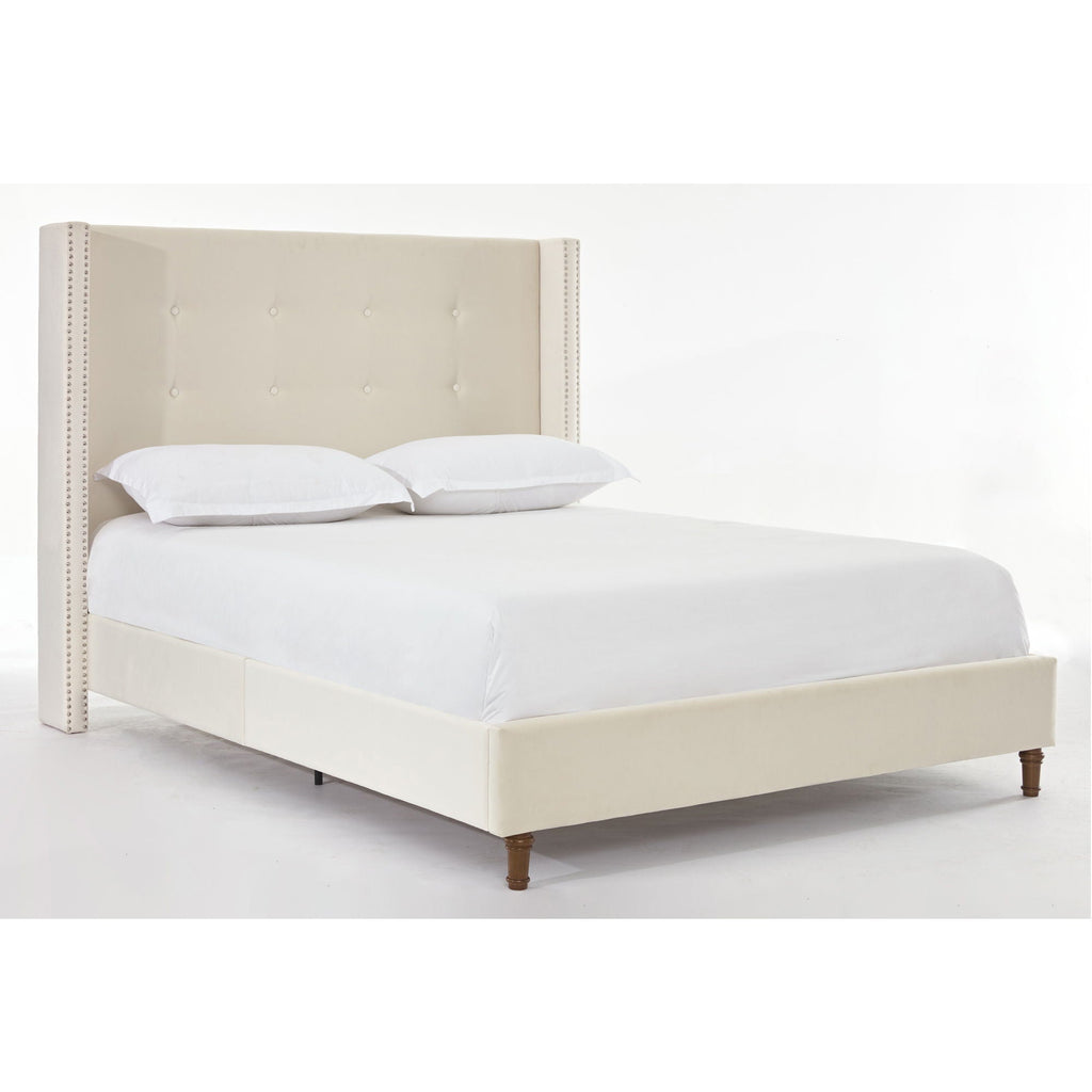 Upholstered Bed with 54" High Headboard and Hand Buttoned Tufting - White or Blue