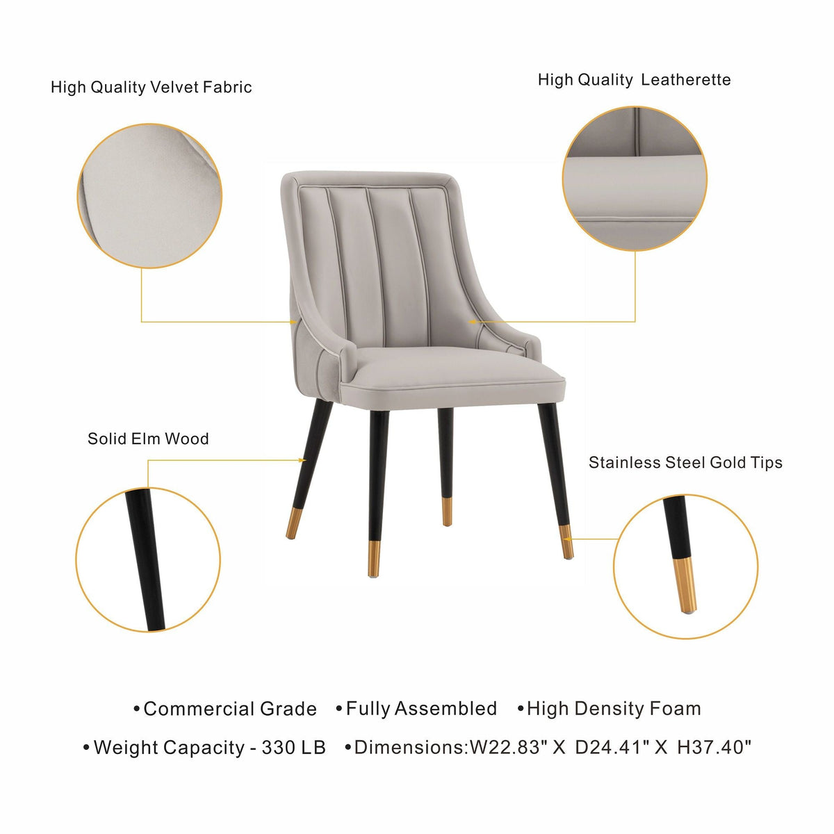 Eda Dining Chair with Stitched Upholstery - Multiple Colors