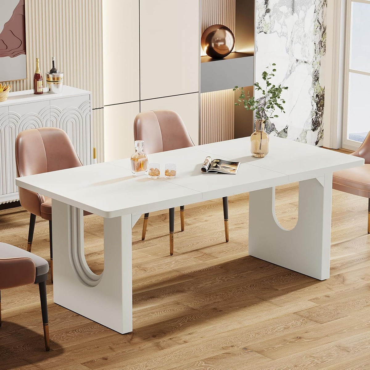 Rectangular Dining Table with Pedestal Base - Black or White