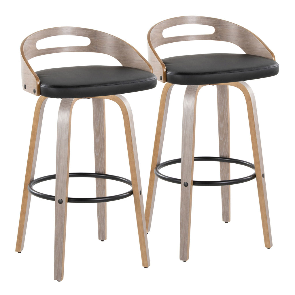 Mid Century Modern Fixed Height Barstool Set with Swivel - Black